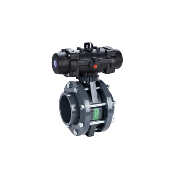 BUTTERFLY VALVE WAFER WITH FLANGES - EPDM O'RINGS - SPRING RETURN PNEUMATIC ACTUATOR